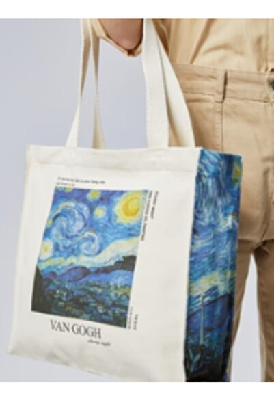 Çınar Bez Çanta Fermuarlı Tam Körüklü Çantalar (Van Gogh Matısse)