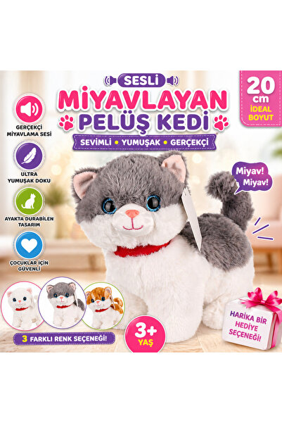 TRUST STORE Sesli Miyavlayan Peluş Kedi 20 cm Yumuşak Sevimli Ayakta İnterakt...
