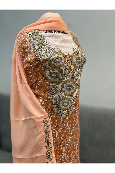 REHAM قماش مخور اماراتي حرير ناعم مع طرحه وتطريز ثقيل في الصدر والأكمام بدون خياط