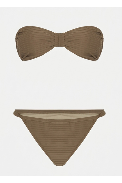 BRANDHILLS SÜTLÜ KAHVE Renk Dokulu Straplez Bikini Takımı