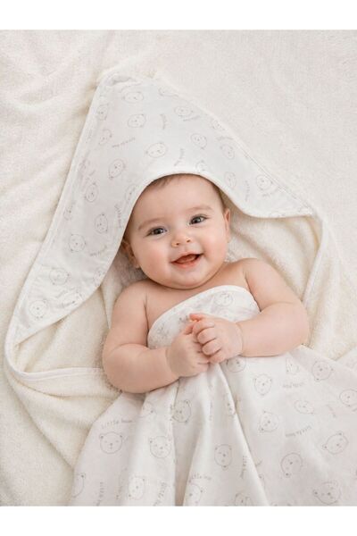 OMIYA BABY 100% Cotton Towel & Muslin Set 75X75 cm – Hooded Baby Towel and Muslin Blanket
