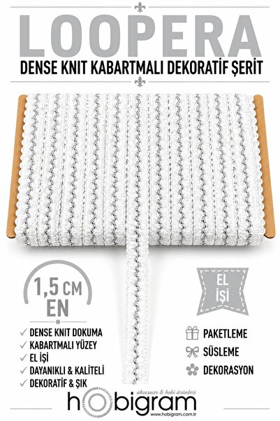 Hobigram شريط زخرفي منقوش باللون الأبيض الفضي من Loopera Dense Knit - زخرفة ي...