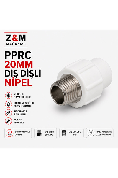 PPRC | 20mm DIŞ DİŞLİ NİPEL (10 adet)