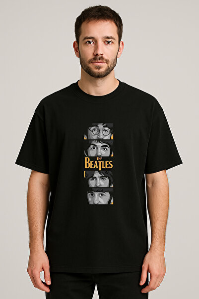 AYDESİGN Μπλουζάκι The Beatles με στάμπα και λαιμόκοψη ποδηλάτου, μαύρο