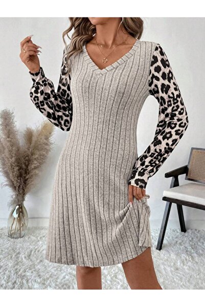 Iuliashop Rochie scurtă Maura Gri cu imprimeu animal - M