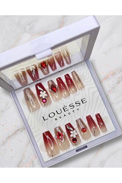 Louesse Beauty Louésse Ruby Spark Takma Tırnak Seti 12’li – Kırmızı Gold Işıl...