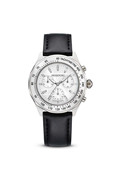 Swarovski Dextera Tachymetre Saat İsviçre Üretimi Deri Kayiş Gümüş Rengi Pasl...