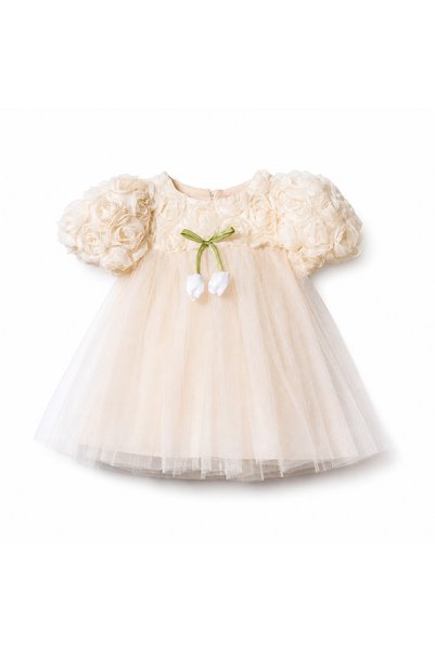 LİLİYUM Baby Girl Tulle Dress with Floral Detail for Special Occasions 18 Months 2-3-4 Years