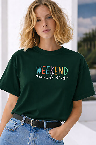 ArtYus Weekend Vibes Text Printed Unisex Oversize T-Shirt – Cotton Crew Neck ...