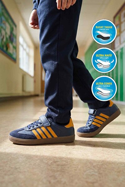 WALKWAY Navy Blue Mustard Velcro Lightweight Flexible Boys' Sports Shoes 753 F