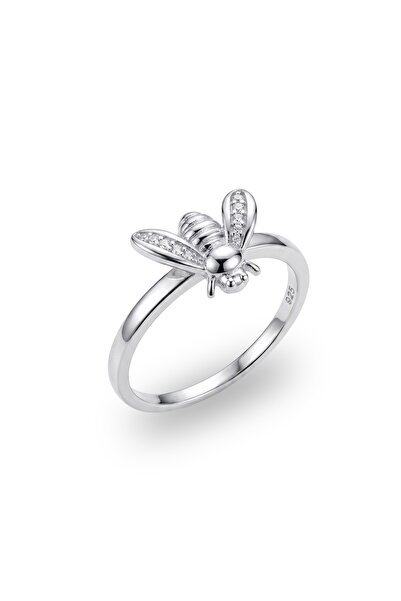 Söğütlü Silver 925 Ayar Gümüş Yüzük Rodyumlu Işıltılı Arı Figürlü Zirkon Taşl...