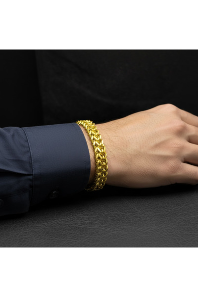 GLSVM Gold Çift Sıra Örgü Bileklik | Unisex Hip Hop Model | 316L Paslanmaz Çelik