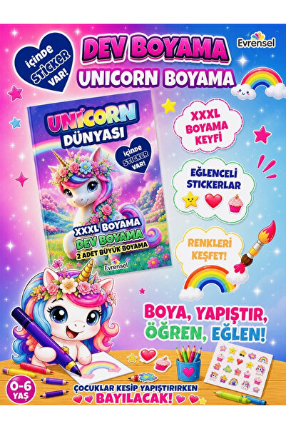 ÖZ OFİS XXXL Unicorn Dünyası Dev Çarşaf Boyama - 65x90cm İki Adet Büyük Boyam...