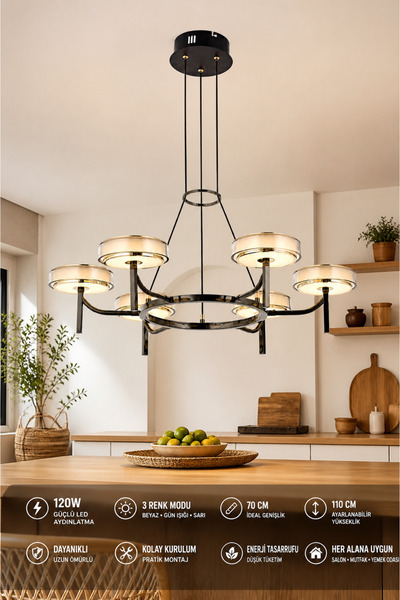 Elvora Home 6'lı Modern (PREMİUM) 3 Renkli LEDli Sarkıt Avizesi Salon Mutfak ...