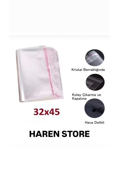 HAREN STORE Jelatin Bantlı Yapışkanlı Naylon Poşet 75’li 32 X 40+5