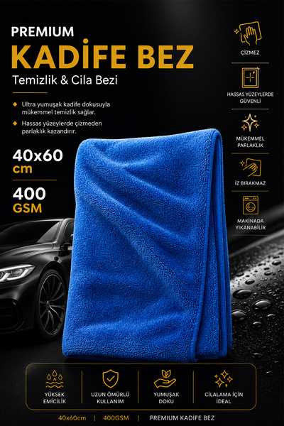 MeyZone 400 GSM Premium Oto Araç Yıkama Ve Araba Kurulama Bezi Ekstra Su Emic...