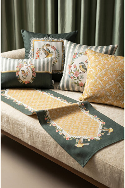 CANİLA 4 Throw Pillows 1 Runner 5-Piece Set Throw Pillow Set. Table Set Doubl...