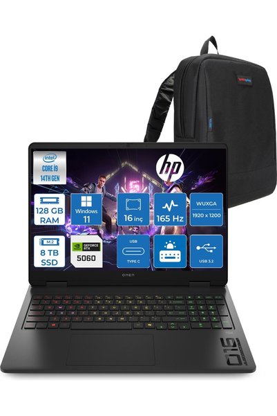 HP Omen 16-AM0007NT Intel Core I9 14900HX 128GB Ddr5 8tb SSD RTX5060 8gb Gddr...