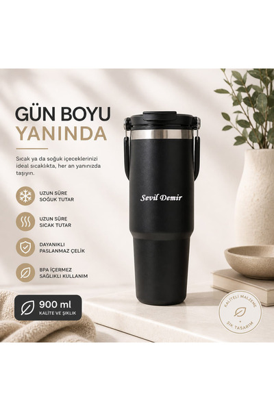 Cömert Hediyelik Eşya Kişiye Özel Termos Bardak 900 ml Paslanmaz Çelik -Çift ...