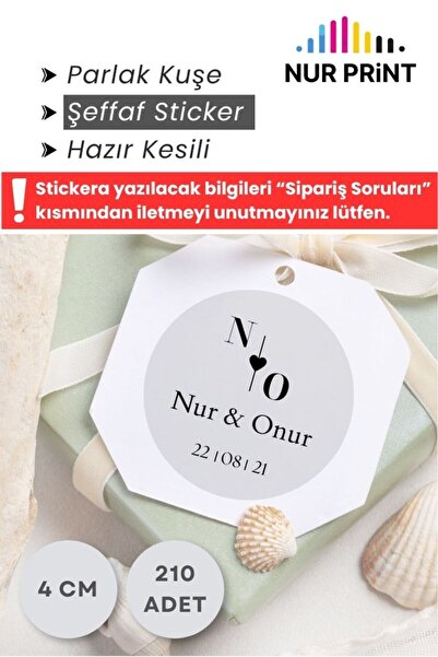 Nur Print Kişiye Özel Şeffaf Sticker, Düğün, Nişan, Kına, Yapışkanlı Sticker,...