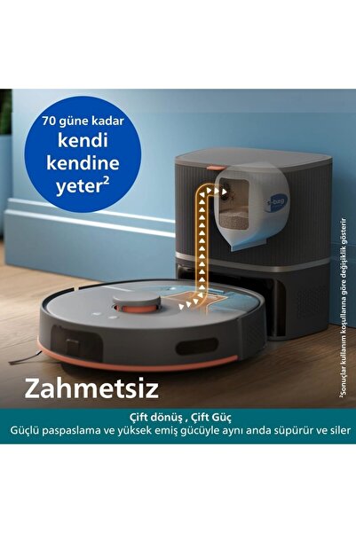 Philips 10000Pa Islak Kuru Robot Süpürge Çift Döner Paspas Çizgi Lazer Naviga...