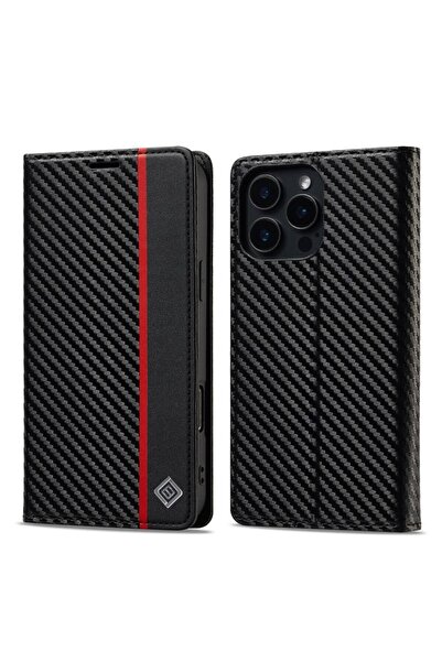 LC.IMEEKE Carbon Fiber Θήκη Βιβλίο Vertical Black (Apple iPhone 16 Pro)