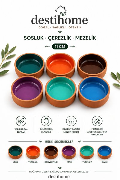 DestiHome 6'lı Toprak Renkli Kase Sosluk, Reçellik, Çerezlik ,Kahvaltılık Set...
