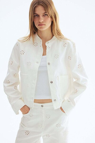 H&M جاكيت من قماش التويل المطرز بالتطريز الإنجليزي