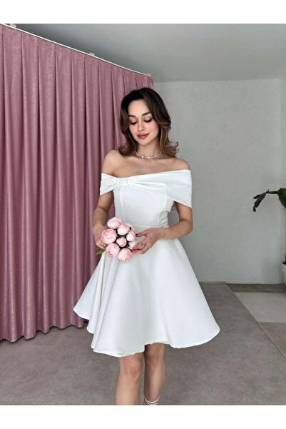 Klex Madonna Yaka Fiyonk Detaylı Kloş Mini Elbise 5032