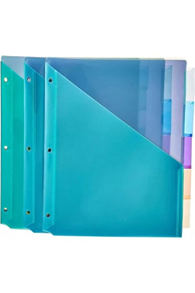 Amazon basics 5-Tab Plastic Dividers with Pockets, Multi-Color, Pack of 3 Sets