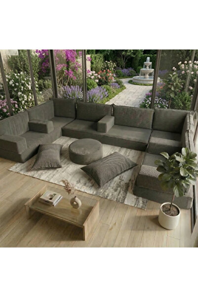 FEYZA DECOR HOME Premium Fitilli Kadife Modüler Dinlenme Minderi L Set 19 Par...