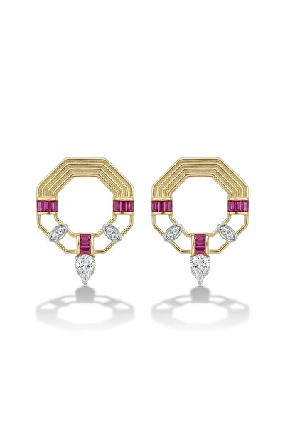 h&b design jewel أقراط من الفولاذ بحجر الفوشيا