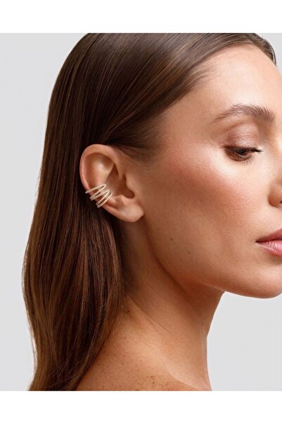 MonCheriAccessoire 14K Altın Kaplama Zirkon Taşlı Gold Kıkırdak Küpe