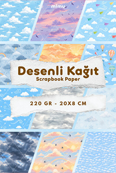 Mimu Art Studio Desenli Kağıt Seti Scrapbook Kağıdı Ajanda Kolaj Junk Journal...