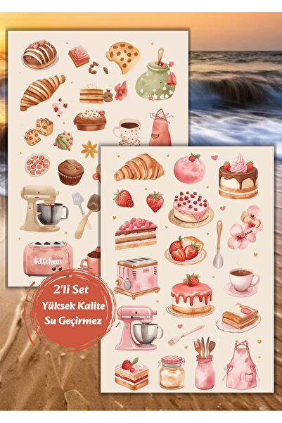 VORACRAFT 2'li Pasta Bakery Mutfak Sticker Set Ajanda Bullet Junk Journal Pla...