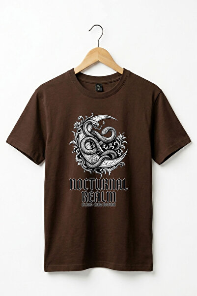 onsrawear تي شيرت أساسي فاخر مطبوع عليه ثعبان ونصف قمر من نوع Gothic Nocturna...