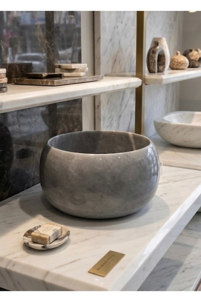 STONİST HOME DEKORASYON gri mermer hamam kurnası 25 LT