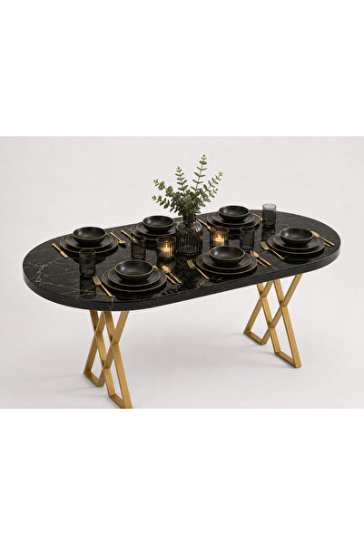 EDMONDA EV AKSESUAR NİL SERİSİ 6 KİŞİLİK GOLD METAL AYAK 80*165 YEMEK MASASI ...