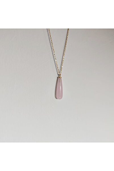GoldRey Jewellery Drop Pembe Kuvars Kolye 925 Ayar Gümüş Zincirli