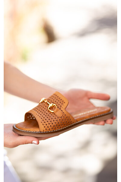 Mammamia 6025 ERENSHOES&BAG Γυναικείες παντόφλες με λεπτομέρεια από γνήσιο δέ...