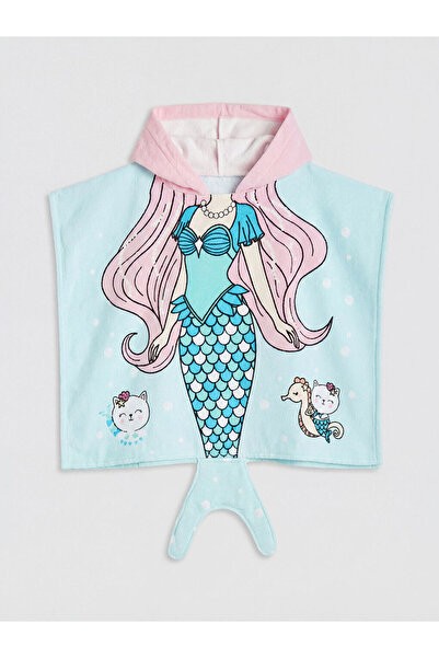 LC Waikiki Blue mermaid figured baby girl poncho towel
