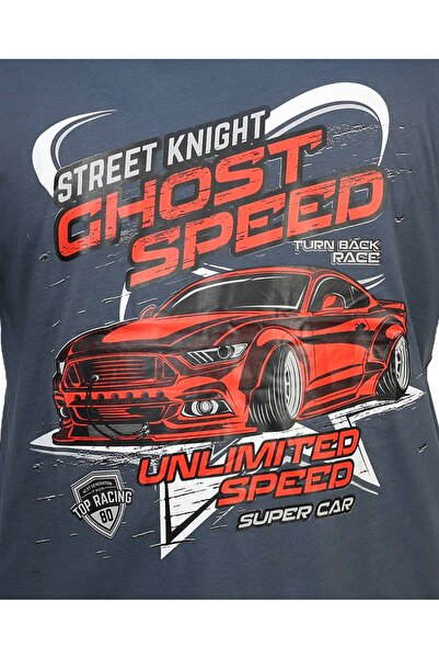 tambattal Tricou cu imprimeu din jerseu simplu, cu guler rotund, mărime mare, SPEED