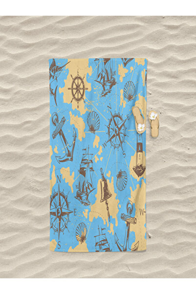 Levva Home Anchor Map Patterned Digital Printed Boys' Youth Beach Bath Towel