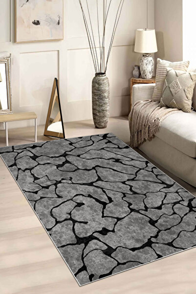 UZZA Salon Halısı Geometrik İskandinav Eskitmeli Dijital Baskı Yıkanabilir Ka...