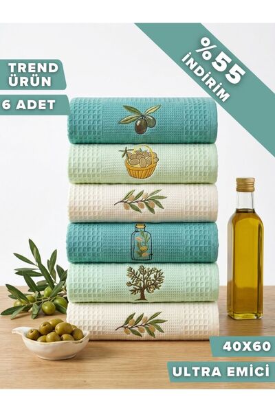 Papillon Fresh Mint | 6’lı Mutfak Kurulama Bezi 40x60 | Nakışlı | Ultra Emici...