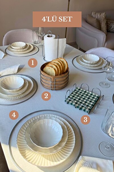 Edora Home 4’lü Set Mat Gümüş Kare Peçetelik Dik Kağıt Havluluk Ayraçlı Supla...