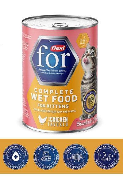Flexi For Tavuklu Yavru Kedi Yaş Maması 400 gr - Kolajen Destekli
