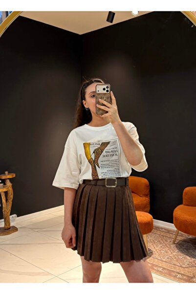 Leopar Çizme Baskılı Oversize T-shirt