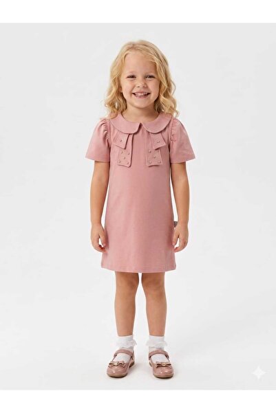 MİNOLES KIDS Stone-Embellished Bow Dress for Girls in Combed Cotton Fabric