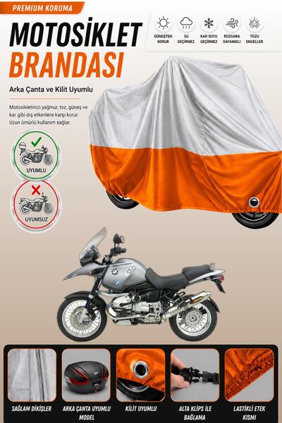 Cemku Double غطاء علوي رمادي - سفلي برتقالي، غطاء خلفي متوافق مع دراجة BMW R ...
